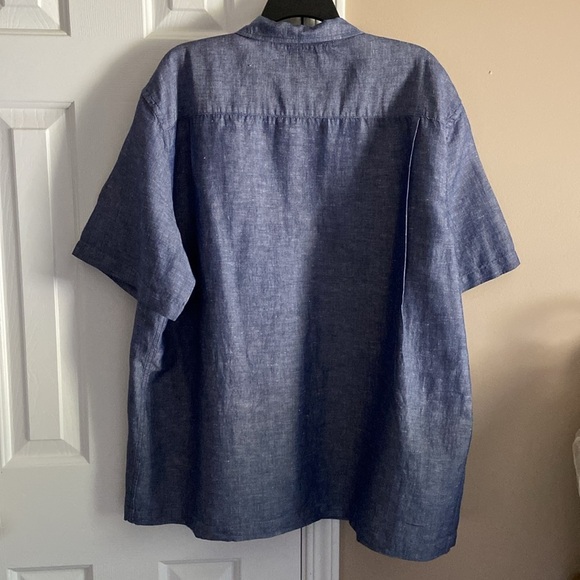 Saddlebred Blue Classic Fit Cotton Linen Men’s Button Down Short Sleeve Shirt - Picture 2 of 5